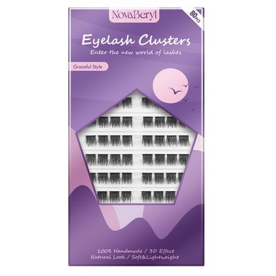 NovaBeryl Lash Clusters Individual Lashes, Wide Stem 80 PCS Large Capacity 3D Effect C Curl, Wispy Natural Look Home False Eyelashes (Graceful Style-16mm)