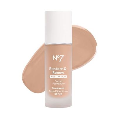 No7 Restore &amp; Renew Multi Action Serum Foundation - Calico - Liquid Foundation Makeup with Vitamin C, Vitamin E &amp; Collagen for Face - Beauty Skin Serum Formula with Medium Coverage (30ml)