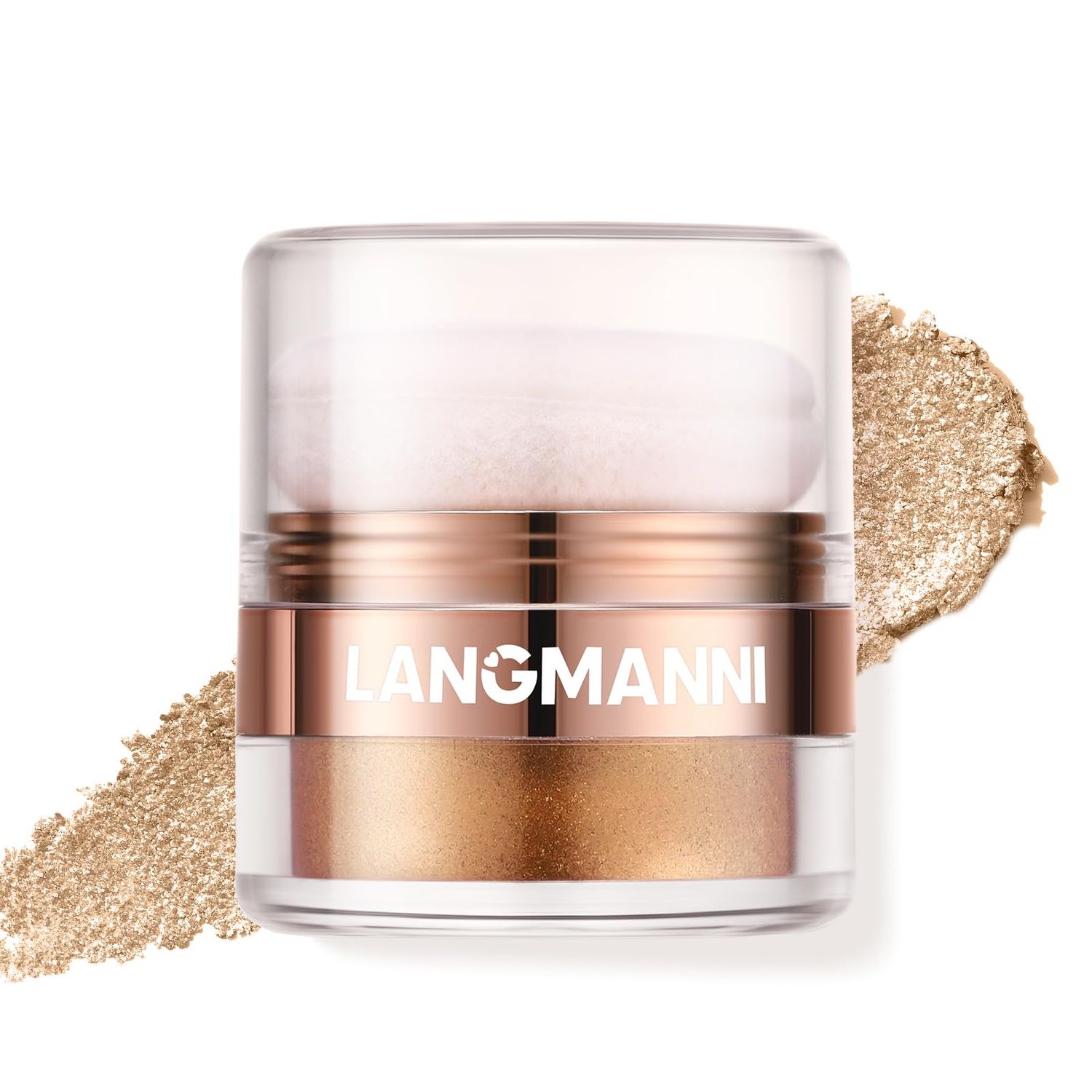 Kyannkara Glitter Body Highlighter Powder Body Shimmer Sparkle Face Highlighter Powder for Face Eyes Body Glow Makeup With sponge head Golden