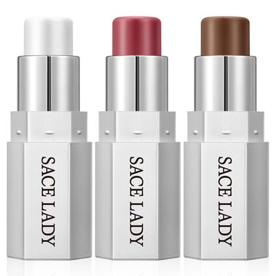 SACE LADY Face Sticks Trio, Cream Contour, Highlighter &amp; Blush Makeup Sticks for Face, Easy to Blend &amp; Long Lasting Natural Make Up for Cheek Eyes Lips (Twilight Shimmer, 3pcs)