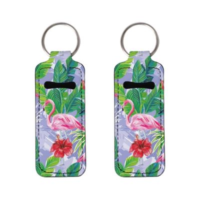 ENLACHIC 2Pcs Flamingo Print Chapstick Holder Keychain Bulk Lip Balm Holder Chapstick Portable Lipstick Holder Keychain for Women Girls,Flamingo Banana Leaf