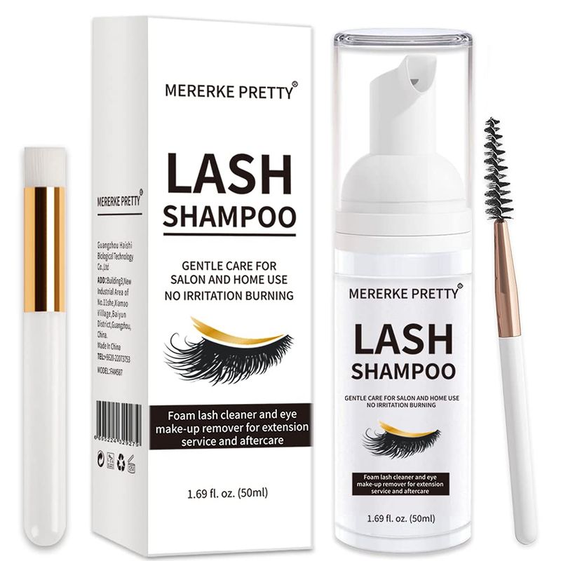 Eyelash Extension Shampoo 50 ml  Brush - Eyelid Foaming Cleanser - Sensitive Paraben &amp; Sulfate Free - Eyelash Wash and Lash Bath for Extensions - Salon Use and Home Care