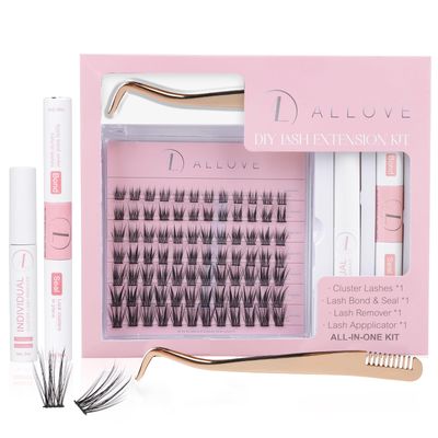 ALLOVE Lash Clusters DIY Lash Extension Kit with Natural Soft Eyelash Clusters Individual Lash Bond and Seal Lash Remover and Applicator for Self-application-Kit 2