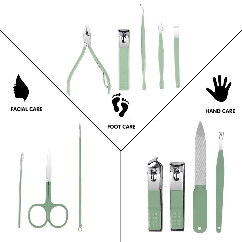 Tumkun Nail Kit, Manicure Kit, Nail Care Kit For Women, Manicure Pedicure Set, Nail Clippers Toenail Clippers Kit, Professional Manicure Kit Pedicure Kit, Green Travel Case, Set of 12.