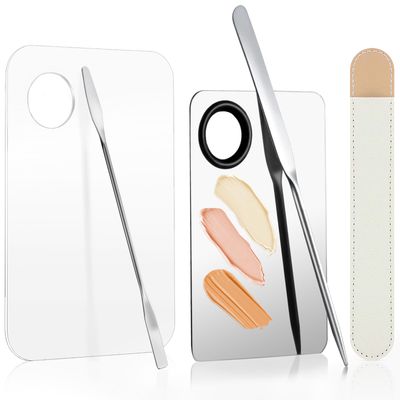 5pcs Makeup Spatula Korean Set,Including Foundation Spatula Makeup Korean Stainless Steel Makeup Palette Acrylic Cosmetic Palette,Makeup Mixing Palettes Cosmetic Spatula Tool (Transparentmetal)