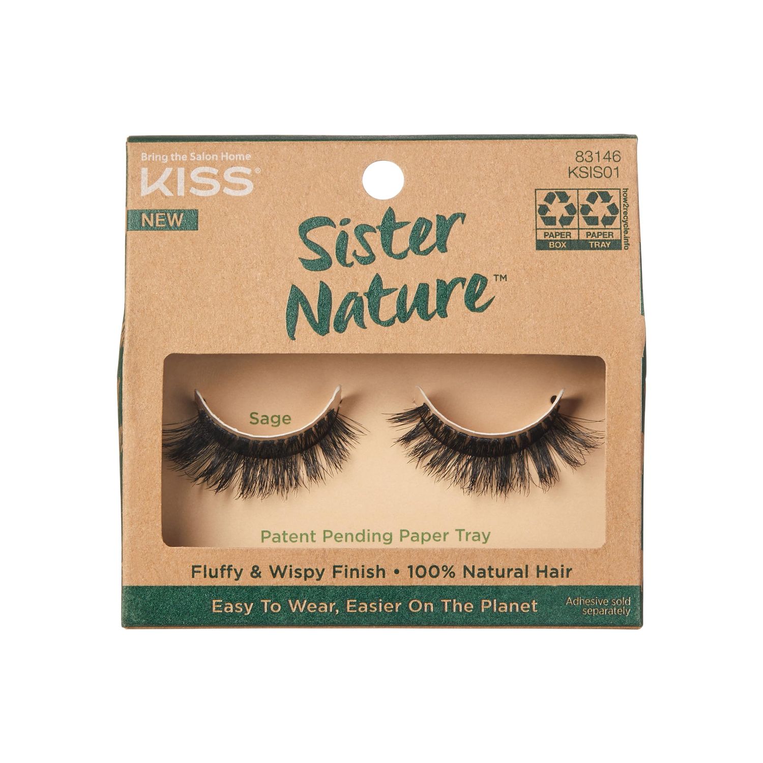 KISS Lashes Sister Nature False Eyelashes, Easy to Wear &amp; Easier on the Planet, 100% Natural Hair, Wispy and Fluffy Lash Finish, Reusable - Sage, 1 Pair Sage 1 Count (Pack of 1)
