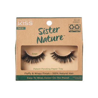KISS Lashes Sister Nature False Eyelashes, Easy to Wear &amp; Easier on the Planet, 100% Natural Hair, Wispy and Fluffy Lash Finish, Reusable - Sage, 1 Pair Sage 1 Count (Pack of 1)