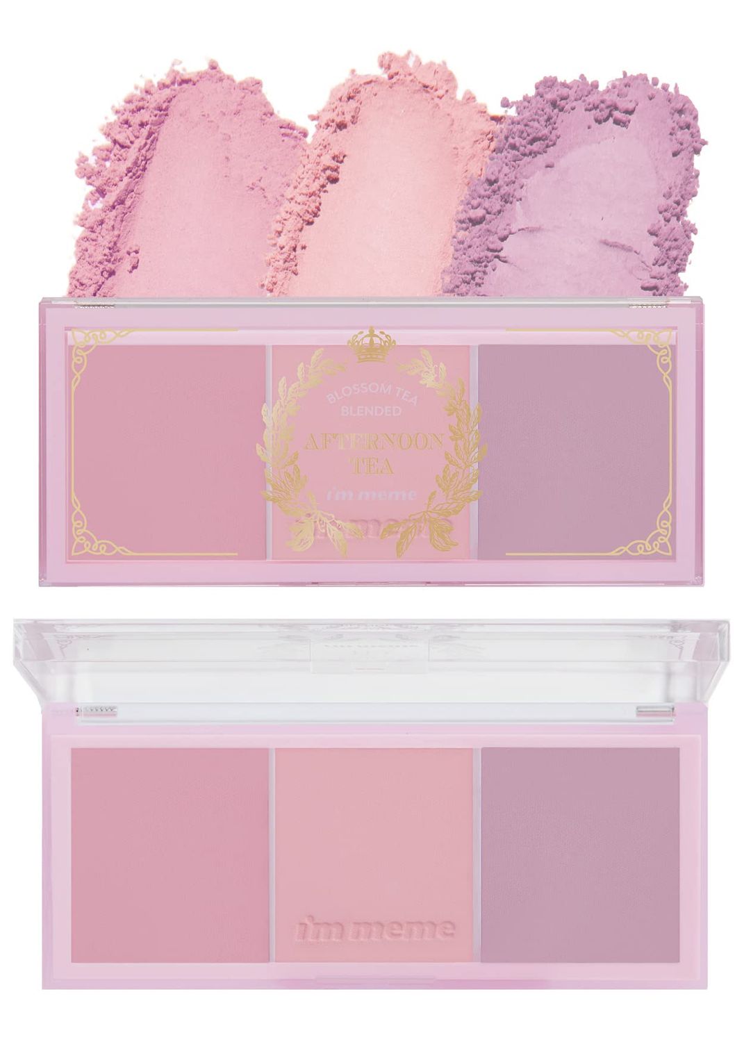 I&#39;m Meme Palette - Afternoon Tea Blusher | Blossom Tea Blended, Cool Tone Blush for Cheek, Soft Pink, Peach, Lavender, 3 Shades Palette, Matte Powder Blush for Face&amp;Cheeks, 0.4oz