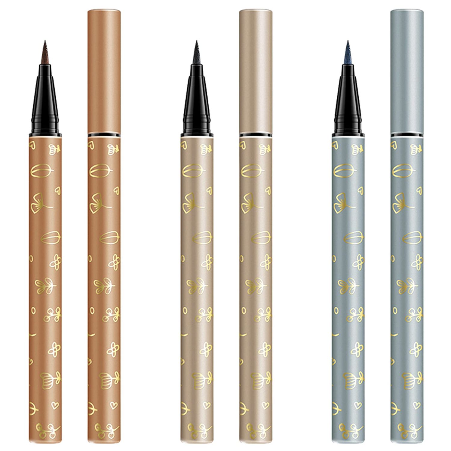 Vtrem 3 Pack Eyeliner Pencil BlueOrange Waterproof Liquid Eye Liner Pen Smudge Proof Slim Eyeliner Makeup Tools Long Lasting All Day