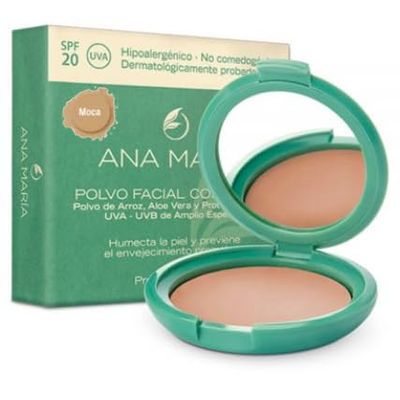 Ana Maria Maquillaje Cosmeticos | Polvo Facial Compacto Arroz Aloe Vera FPS 20 UVA | Make up Pressed Powder SPF 20 0.5oz-14gr (Moca | Mocha (25))