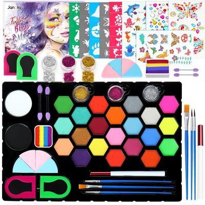 Janolia Face Painting Kit for Kids, Water Based Face Paint, 23 Colors Body Paint Face Paint Palette, Face Paint Makeup for Halloween Carnival Easter Cosplay Party, Ideal Facepaint Makeup Kit for Kids