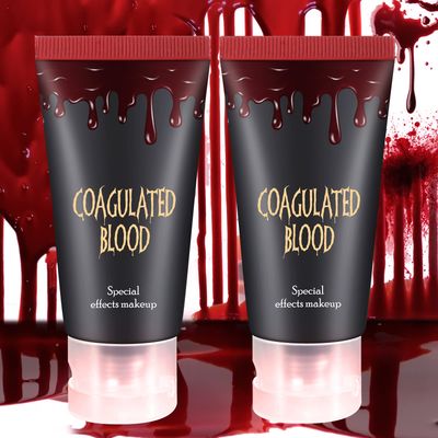 DE&#39;LANCI Edible Fake Blood Gel, Realistic Sfx Fake Blood Makeup Kit, Washable Fake Blood for Clothes Mouth Eyes, Special Effects Makeup Kit for Vampire Zombie Halloween Fake Blood Makeup- 60g(2.12 Oz)