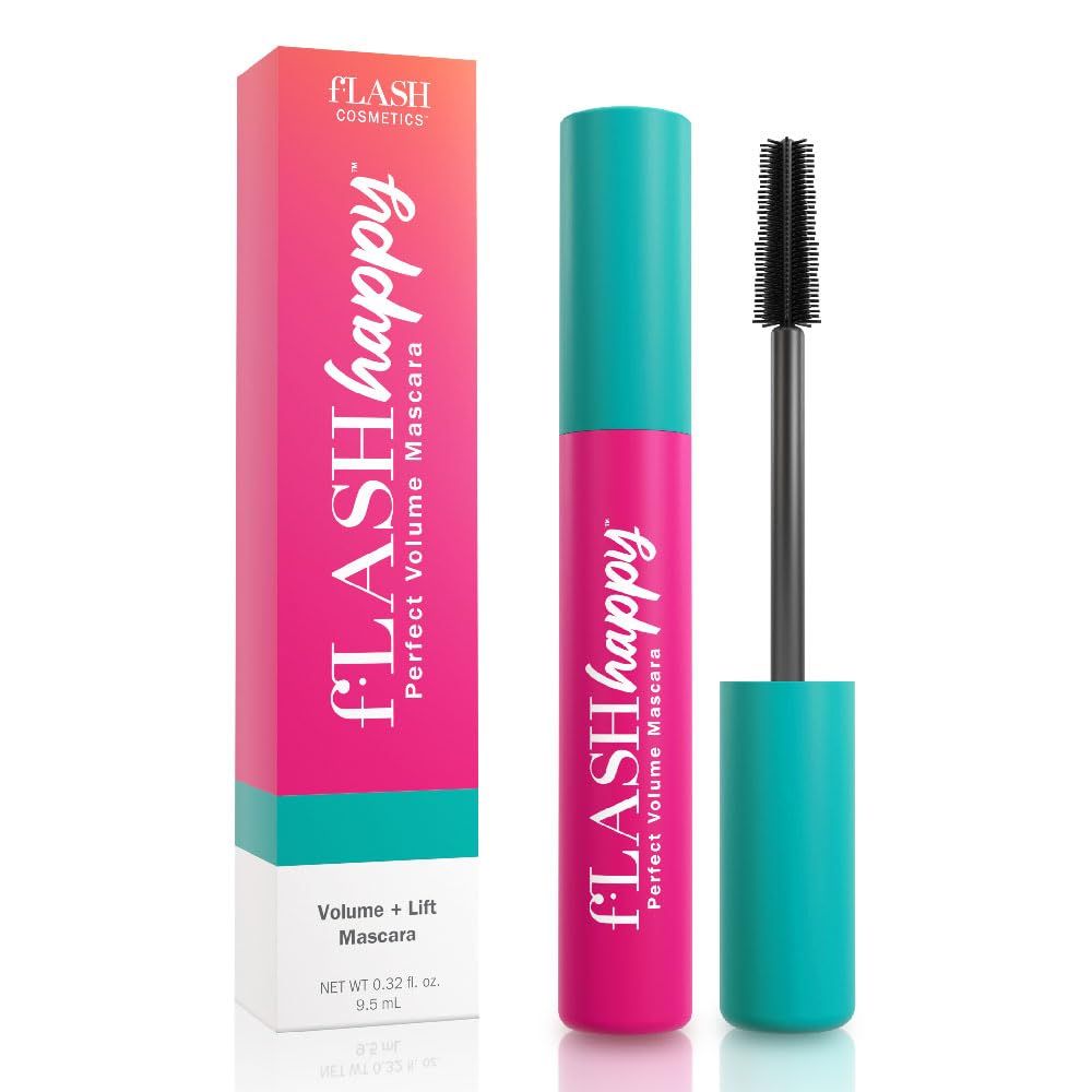 fLASH Happy Perfect Volume Mascara with Tapered Brush for Lengthened, Defined, Voluminous Lashes - All Day Wear, Smudge Proof, Soft Touch, Super-Black
