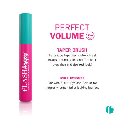 fLASH Happy Perfect Volume Mascara with Tapered Brush for Lengthened, Defined, Voluminous Lashes - All Day Wear, Smudge Proof, Soft Touch, Super-Black