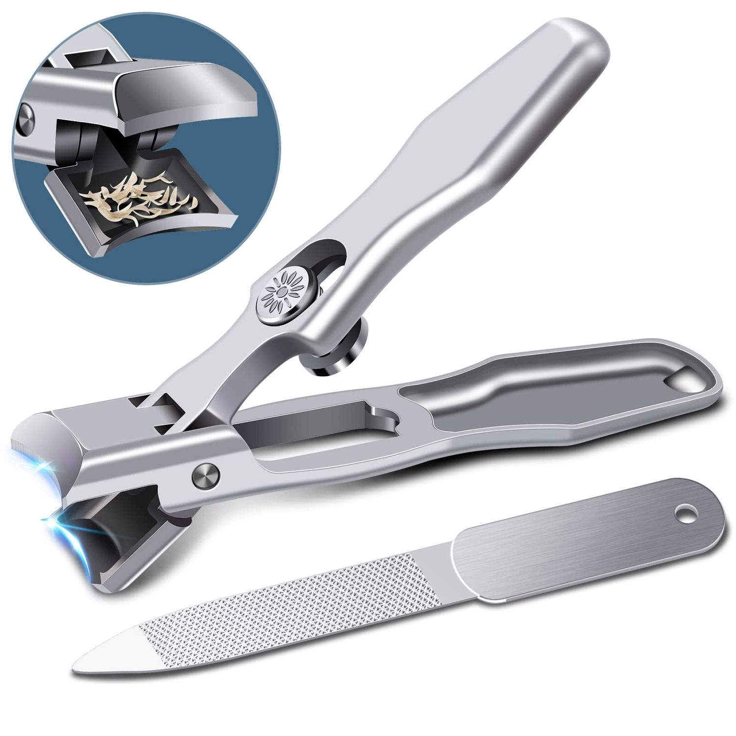 Nail Clippers for Men with Catcher, Heavy Duty Toe Nail Clippers for Thick Nails Seniors, Portable Ultra Sharp German Fingernail Clippers with Wide Mouth, Anti Splash Stainless Steel Nail Cutter