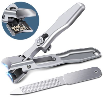 Nail Clippers for Men with Catcher, Heavy Duty Toe Nail Clippers for Thick Nails Seniors, Portable Ultra Sharp German Fingernail Clippers with Wide Mouth, Anti Splash Stainless Steel Nail Cutter