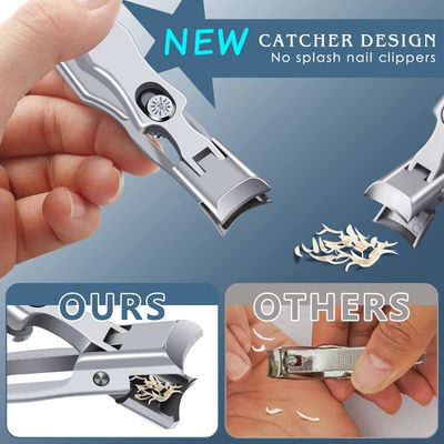 Nail Clippers for Men with Catcher, Heavy Duty Toe Nail Clippers for Thick Nails Seniors, Portable Ultra Sharp German Fingernail Clippers with Wide Mouth, Anti Splash Stainless Steel Nail Cutter