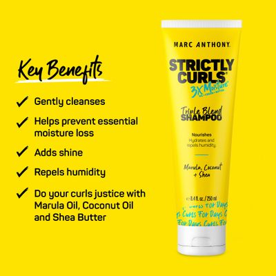 Marc Anthony Curly Hair Shampoo, Strictly Curls - 3x Moisture For Curl Defining &amp; Curl Enhancing - Shea Butter, Marula Oil, Aloe Vera &amp; Coconut Cream - Sulfate Free &amp; Color Safe For Dry Damaged Hair