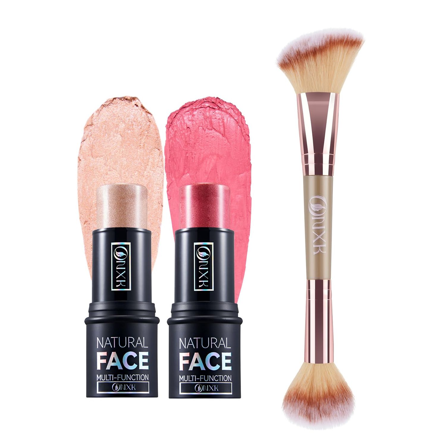 ONXK Multi-Use Makeup Blush Stick - Cream Blush and Shimmer Highlighter Natural Non-greasy &amp; Waterproof Blush for Cheeks Face Beauty Makeup Kit(Including Makeup Blush)