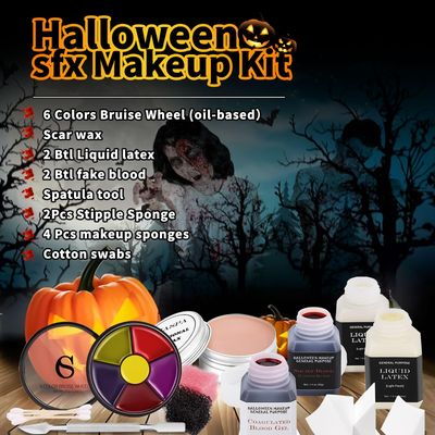 CHASPA Halloween Liquid Latex Special Effects SFX Makeup Kit - Scar Wax  2 Btl Liquid Latex  2 Btl Fake Blood  Spatula Tool  2Pcs Stipple Sponge  4Pcs Makeup Sponges  Cotton Swabs