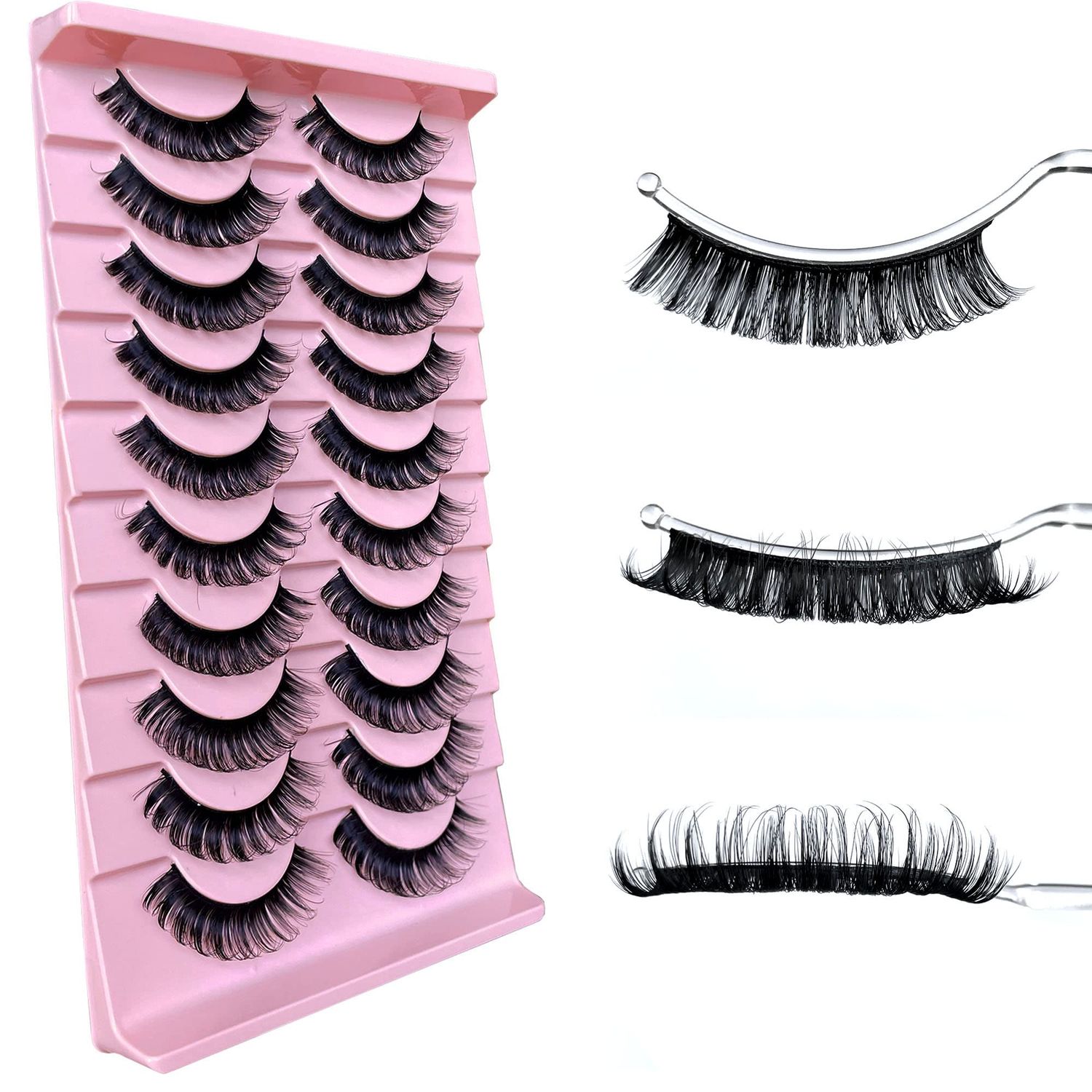 Russian D Curl Strip Lashes Fluffy False Eyelashes Natural Lashes 15-20mm Fake Lashes Pack Volume Eye Lashes 10 Pairs Faux mink lash Multipack