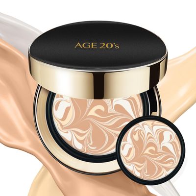 AGE20&#39;S Signature Essence Pact SPF 50 | Cream Foundation, Dewy Finish, Natural Coverage | Korean Cushion Foundation | 2 Refills Included | 21 Light Beige