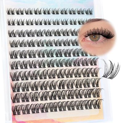 SLSXNL Natural Wispy Lash Clusters D Curl Eyelash Clusters 8-16MM Cluster Lashes 8mm 10mm 12mm 14mm 16mm False Eyelashes 100pcs Cluster Eyelash Extensions