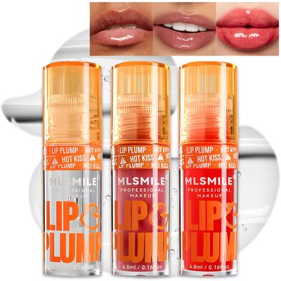 Wugbc Lip Plumper Gloss 3 Colors, Plumping Lip Oil for Women Makeup, Clear Tinted Lip Glaze Filler Stain, Hydrating, Nourishing Liquid Lipstick Balm Fuller Glossy Finish Natural Smooth Lips Wrinkles