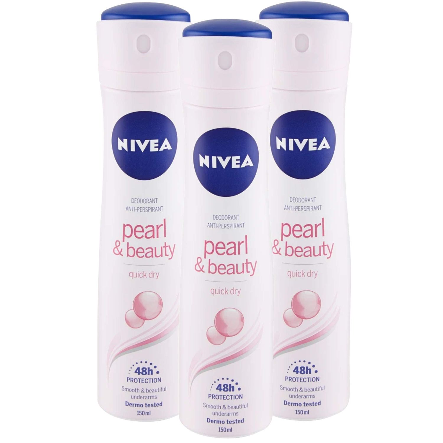 Nivea Longlasting 48 Hours Freshness Body Spray - Pearl &amp; Beauty, 3 Packs x 150 ML  5.07 Fl. Oz