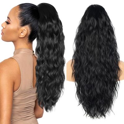 26 inch Black Ponytail Extension, Drawstring Ponytail for Women, Long Wavy Pony Tails Hair Extensions, Synthetic Hair Extensions Ponytail for Daily Use (Color Black)