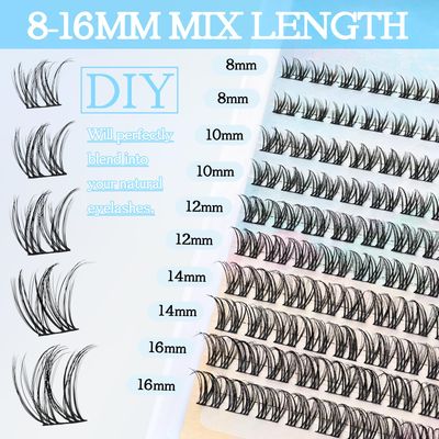SLSXNL Natural Wispy Lash Clusters D Curl Eyelash Clusters 8-16MM Cluster Lashes 8mm 10mm 12mm 14mm 16mm False Eyelashes 100pcs Cluster Eyelash Extensions