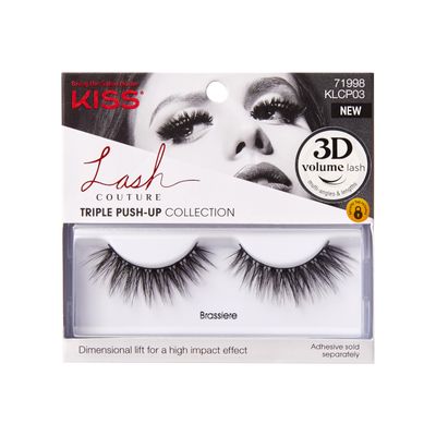 KISS Lash Couture Triple Push Up Collection, 3D Volume False Eyelashes with Triple Design Technology, Multi-Angles &amp; Lengths, Cruelty-Free, Contact Lens Friendly, and Reusable, Style Brassiere, 1 Pair