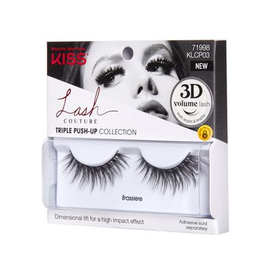 KISS Lash Couture Triple Push Up Collection, 3D Volume False Eyelashes with Triple Design Technology, Multi-Angles & Lengths, Cruelty-Free, Contact Lens Friendly, and Reusable, Style Brassiere, 1 Pair