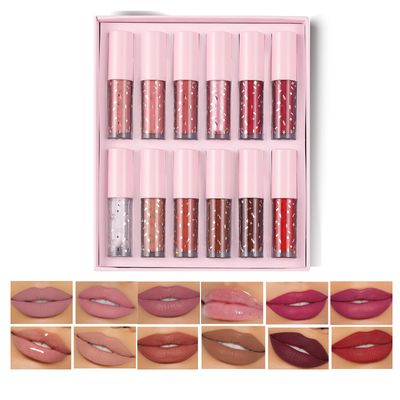 Easilydays 12Pcs Velvet Matte Liquid Lipstick  Lip Gloss Lip Plumper Set Shining Lip Gloss, Waterproof Long Lasting Lip Non-Stick Cup High Pigmented Moisturizing Lipstick Set for Women Girls