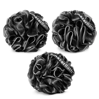 AmazerBath Loofah Sponge, Shower Loofah for Men and Women - Body Scrubber Loofa Set of 3 Classic Black &amp; White Edge, Bath Sponge 60gPCS