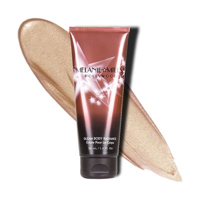Melanie Mills Hollywood Gleam Body Radiance All In One Makeup, Moisturizer &amp; Glow For Face &amp; Body - Peach Deluxe, Mini 1 fl.oz.
