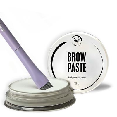 Ink Permanent Eyebrow Mapping Kit with Setting Powder, Eyebrow Brush and Brow Paste, Brow Mapping Tool, White Paste for Outlining & Fixation Powder, Professional Shaping Tool