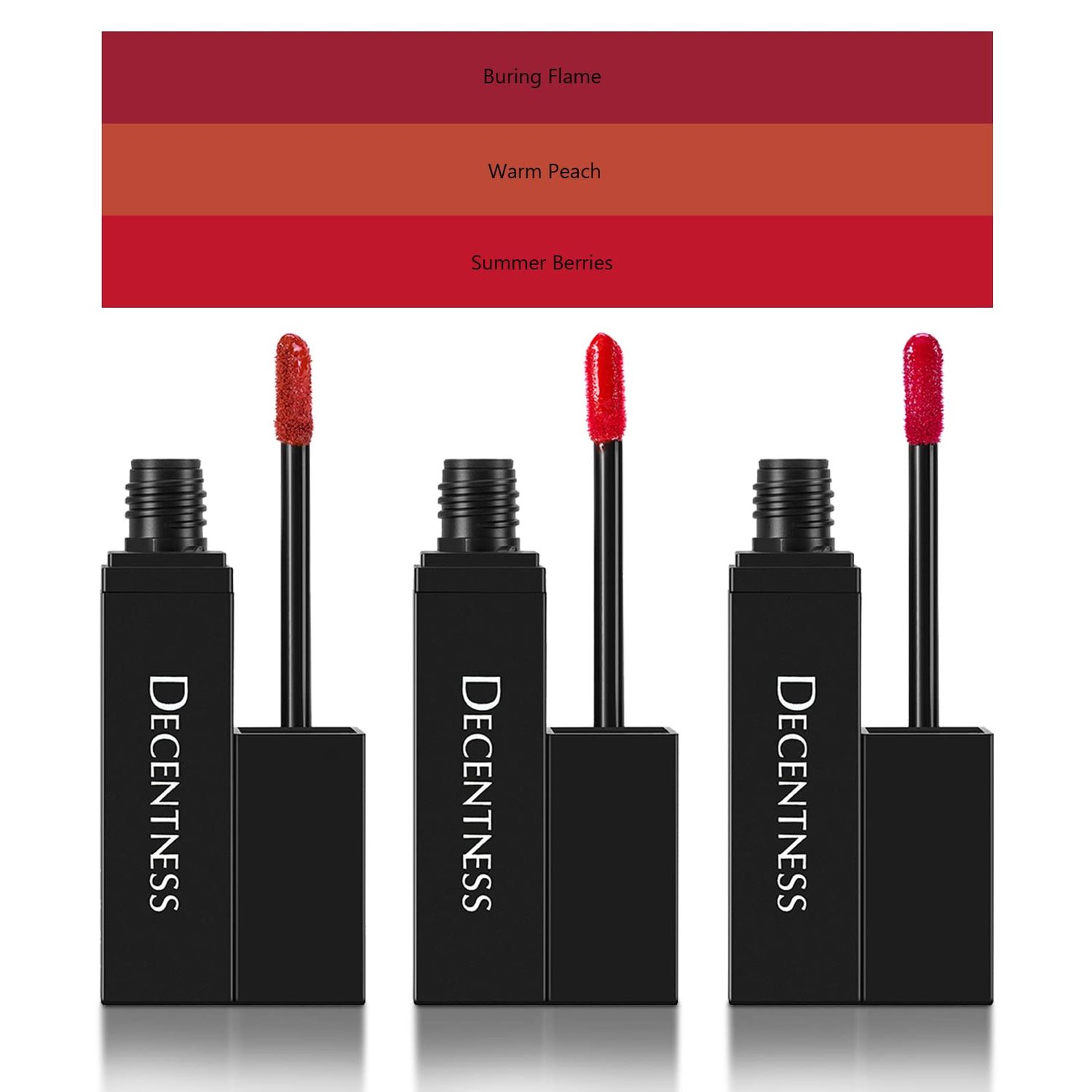 DECENTNESS Lip Gloss Set,Hydrating Moisturizing Dry Lips,Tinting For Lips,Hight Shine For Fuller Looking Lip Makeup,Pack of 3(Warm PeachSummer BerriesBuring Flame)