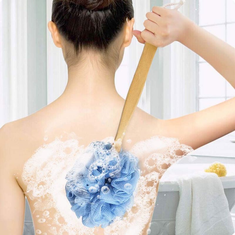 RASDDER Loofah with Handle, Loofah on a Stick, Loofah Sponge with Handle, PE Soft Mesh Luffa, Exfoliating Luffa on a Stick for Men and Women