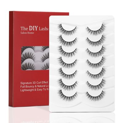 ILLPTA Fluffy Wispy Volume False Eyelashes Strip 3D, Natural Look Thick Waterproof Cat Eye Lashes, 16MM Faux Mink Demi Curly Cateye Fake Eyelashes (5D-04)