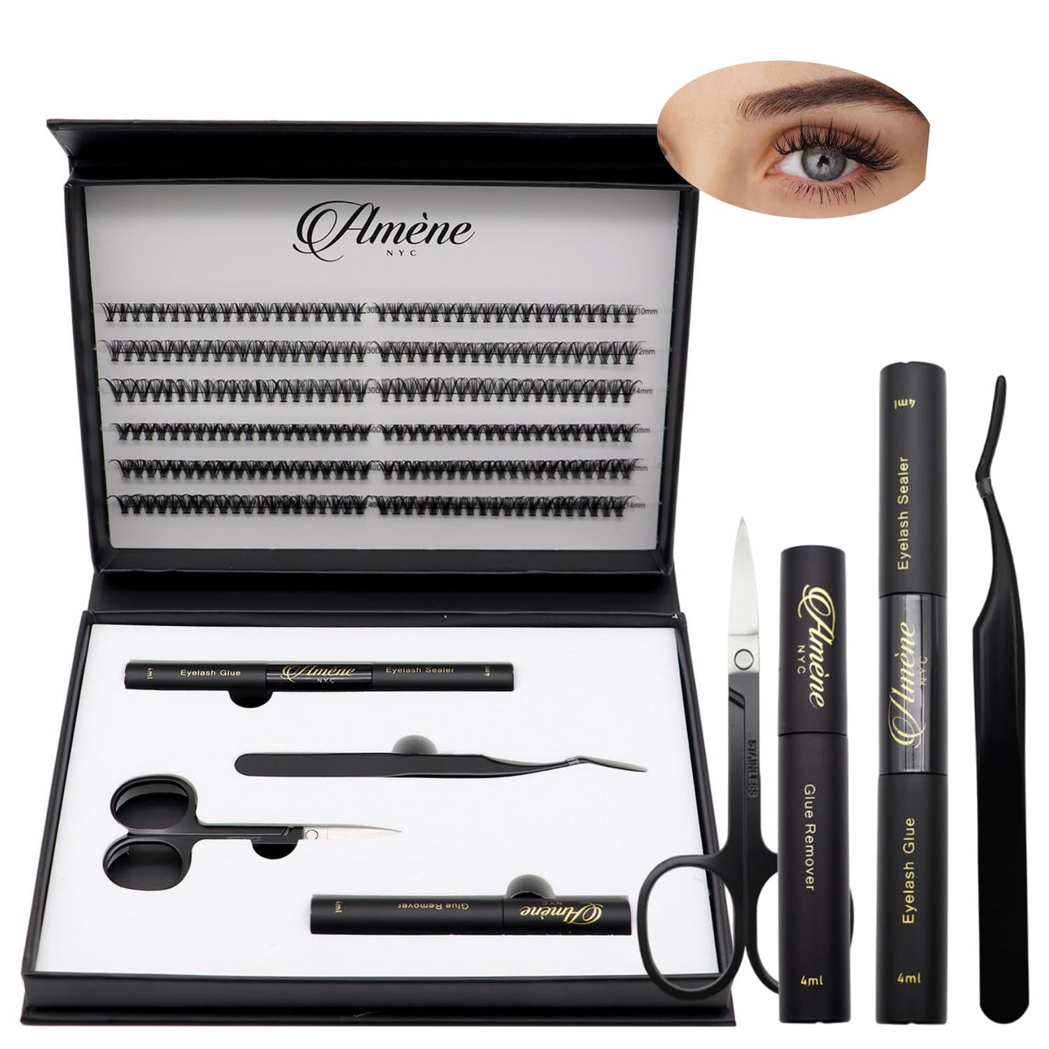 Amne 240pcs DIY At Home Cluster Eyelash Kit Individual Eyelashes With Lash Bond And Seal, Glue Remover, Tweezer And Lash Scissors Booklet Design (30D40D 10,12,14mm)