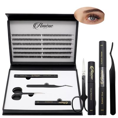 Amne 240pcs DIY At Home Cluster Eyelash Kit Individual Eyelashes With Lash Bond And Seal, Glue Remover, Tweezer And Lash Scissors Booklet Design (30D40D 10,12,14mm)