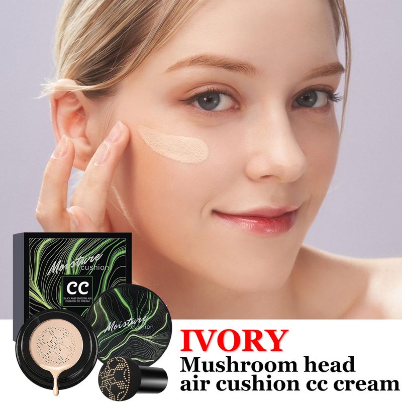 CAHIUYOA Mushroom Head Air Cushion CC Cream BB Cream Mushroom Head Foundation Full Coverage Foundation Makeup Long Lasting Moisturize Matte Concealer - 01 LIvory