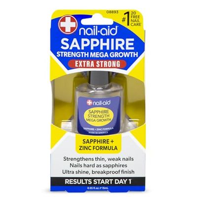 Nail-Aid Sapphire Strengthener &amp; Mega Growth Treatment - Clear, 0.55 Fl Oz