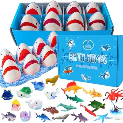 Shark Bath Bombs for Kids with Surprise Inside SEA Animals - Natural and Safe Bath Bombs Gift Set for Girls &amp; Boys - Multicolored Organic Bubble Bath.