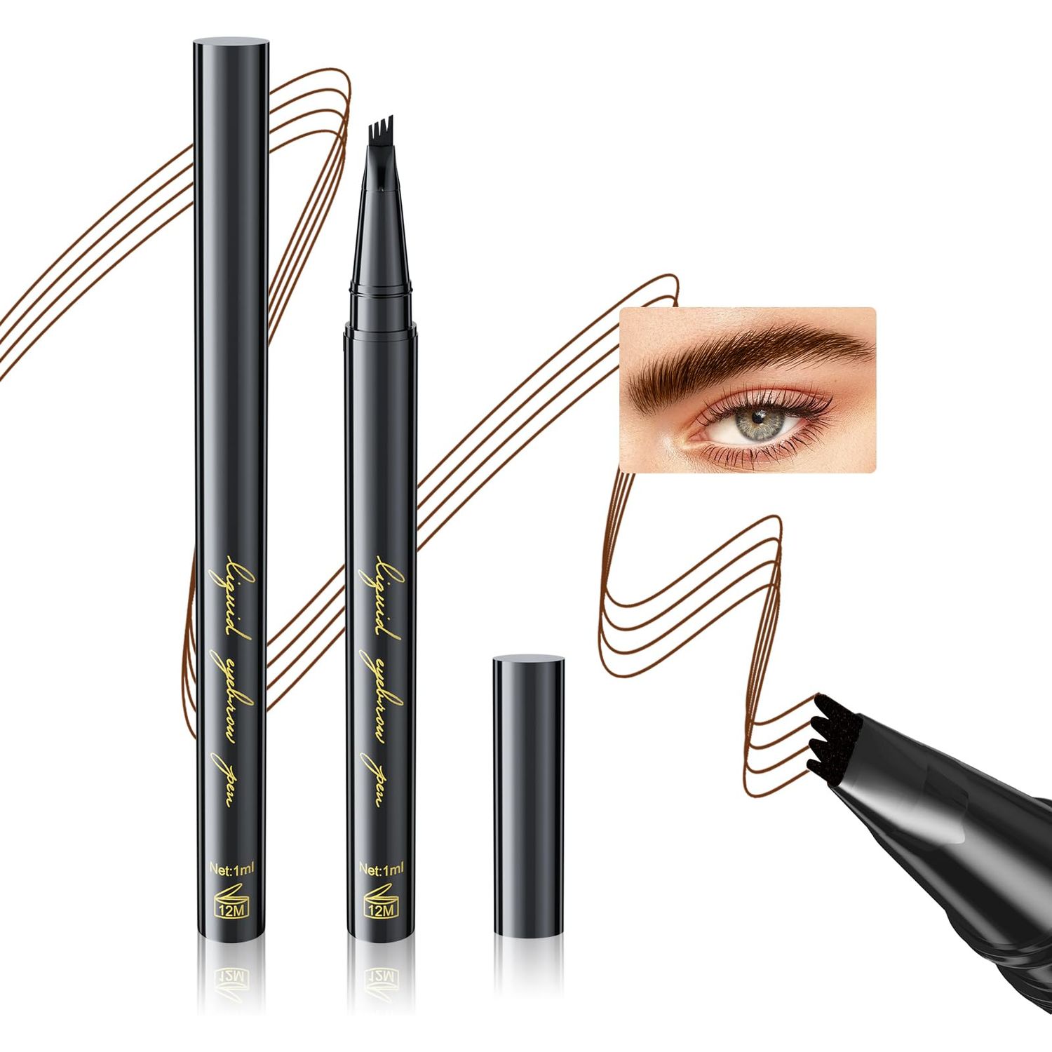 Eyebrow Pencil Microblading Eyebrow Pencil - Waterproof &amp; Long - Lasting Eyebrow Pen for Beauty &amp; Charming Eye Makeup With 4 Micro-Fork Tip | Stay on All Day | Vegan &amp; Cruelty (Dark brown)