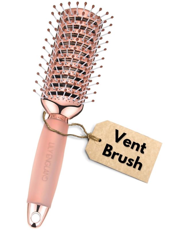 Lily England Vented Hair Brush for Blow Drying - Easy Detangling Hairbrush for Women for Fine, Thick, Curly Hair with Non-Slip Gel Handle - Static Free Vent Hair Brushes for Faster Drying, Rose Gold