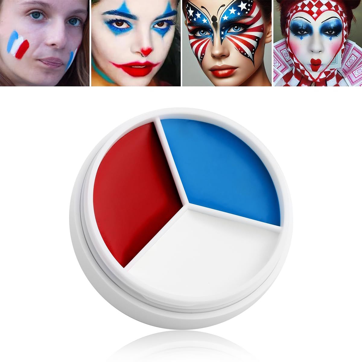 Red White Blue Face Paint DE&#39;LANCI, Waterproof Halloween Blue Red White Face Makeup Special Effects Kit, Blue Athena Face Body Paint Professional, Joker Clown Corpse Bride Face Body Paint for Skin