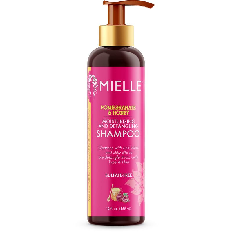 Mielle Organics Pomegranate &amp; Honey Moisturizing and Detangling Shampoo, Hydrating Curl Cleanser For Dry, Damaged Type 4 Hair, Repair, Restore, and Prevent Frizz, 12-Fluid Ounces