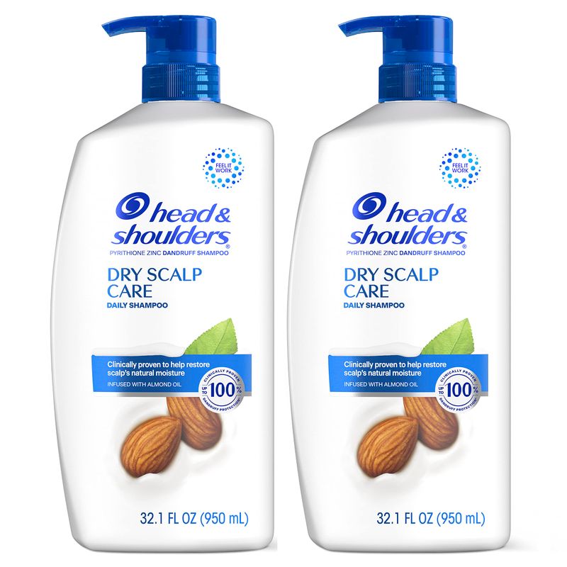 Head &amp; Shoulders Shampoo, Daily-Use Anti-Dandruff Paraben Free Treatment, Dry Scalp Care with Almond Oil, 32.1 fl oz, Twin Pack